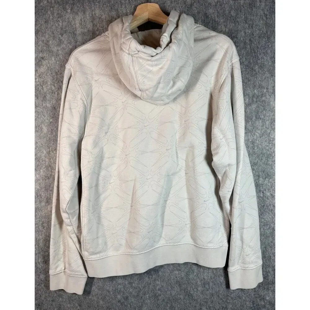 Nike Mens AOP Swoosh Pattern Cream Small Hoodie Sweatshirt Athleisure